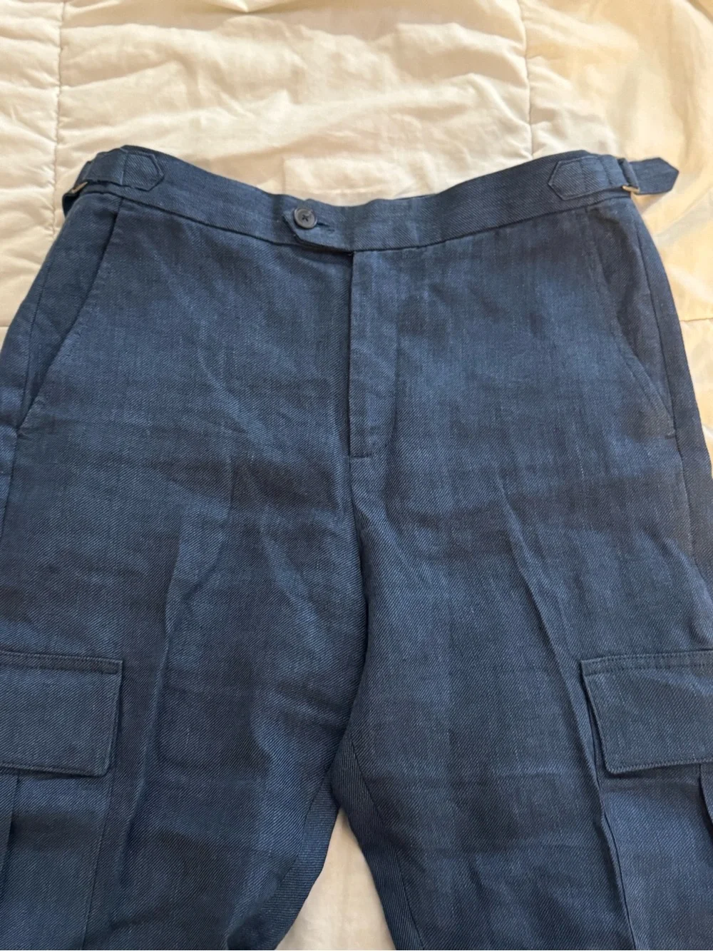 Banana Republic Blue Linen Cargo Pants – Slim Utility Trousers